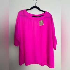 🛍️Love Letter Womens Vibrant Pink‎ Blouse Open Back 3XL Sheer Casual Preppy